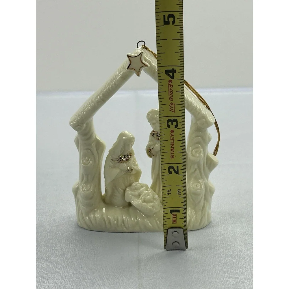 Ceramic Nativity Ornament Holy Family Manger Ivory Gold Christmas 4.5